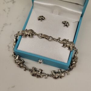 Silver Elephant Bracelet And Stud Earrings